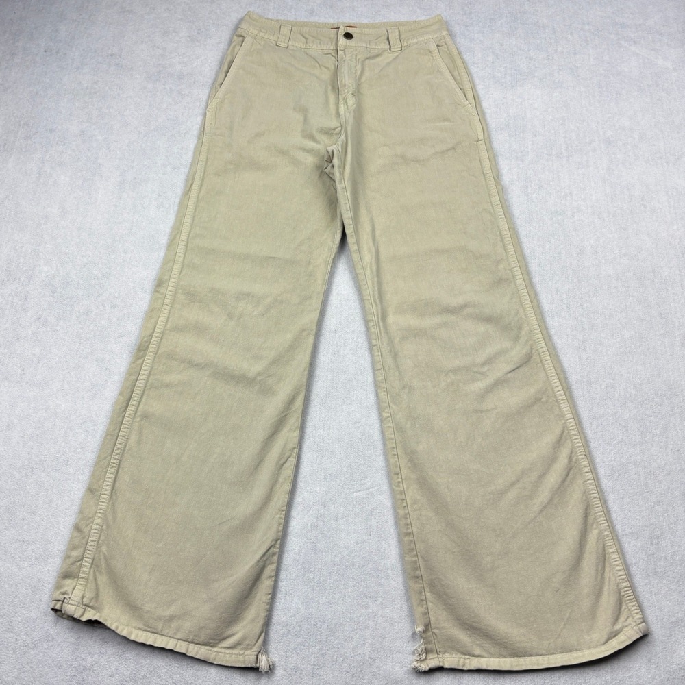 Bulldog Vintage Khaki Tan Wide Leg Chino Pants Cotton Size 5/6 Distressed Hem